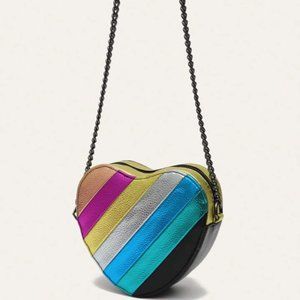 1pc Luminous Surface Textured Small Cowhide Heart-Shaped Bag With Color Bl